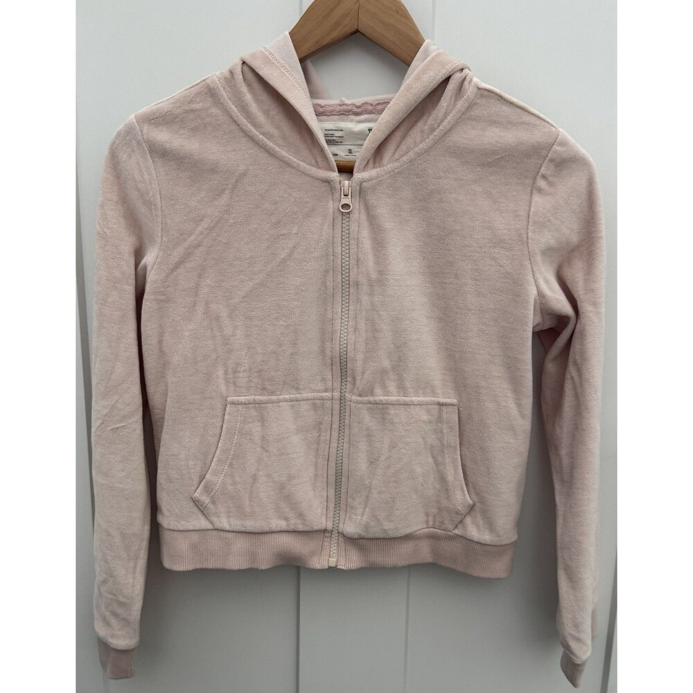RSQ Girls XL (14/16) Pink Velour Crop Full Zip Pocket Hoodie